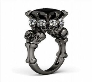 Brand Punk Jewelry Skull 10kt Black Gold rempli Princesse Princesse 5Ct Black Sapphire Cocktail Bands de mariage Ring pour les femmes Men61410835937415