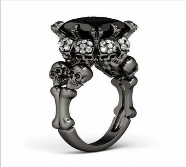 Brand Punk Jewelry Skull 10kt Black Gold rempli Princesse Demon 5CT Black Sapphire Cocktail Bands de mariage Ring pour femmes Men61410834111462