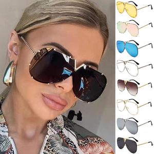 Brand Punk Sunglasses Round Women Fashion Grand cadre Sun Verres de soleil Femme Metal Retro Designer Vintage V Forme