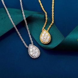 Joyería de plata de ley 925 pura de marca para mujer, colgante de diamante en forma de gota de agua, collar de oro, bonito diseño bonito, lujo fino 290n
