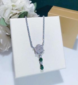 Merk pure 925 sterling zilveren sieraden voor dames rozen hang ketting groene edelsteen waterdruppel ontwerp fijne luxe kwaliteit 6852291