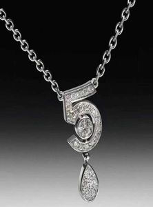 Merk Pure 925 Sterling Silver Jewelry For Women Letter 5 Diamant Water Drop Pendant Cute Flower Party Luxury Brand ketting8577707