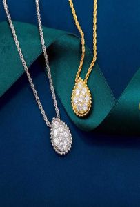 Merk Pure 925 Sterling Zilveren Sieraden Voor Vrouwen Waterdruppel Diamanten Hanger Gouden Ketting Leuke Mooie Ontwerp Fijne Luxury6396961