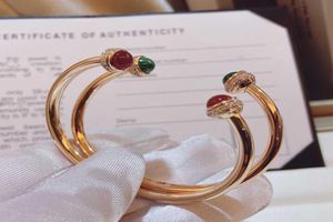 Merk Pure 925 Sterling Silver Sieraden Vrouwen roteren bal manchet Bangle bruiloft Rose Gold Natural Gemstone Malachite Chalcedony9899476