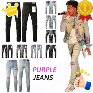 Jean de marque violet imprimé avec lettres violettes, coupe Slim, à la mode et luxueux, pour hommes, vêtements de rue de styliste, taille empilée