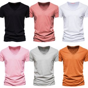 Calidad de la marca 100% Camiseta de algodón Camiseta V-Eck Fashion Fashion Fit Soild Camisetas Tops Male Tees Camiseta de manga corta para hombres x0726