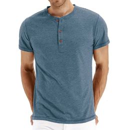 Merkkwaliteit katoen mannen t-shirt Henry nek modeontwerp slank fit solide t-shirts mannelijke tops tees short mouw t shirt voor mannen 240412