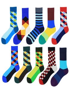 Merkkwaliteit mannen gelukkige sokken kleurrijke gestreepte geruite geometrie printsokken mannen gekamd katoen calcetines limito's hombre 2pcs1pair2758699