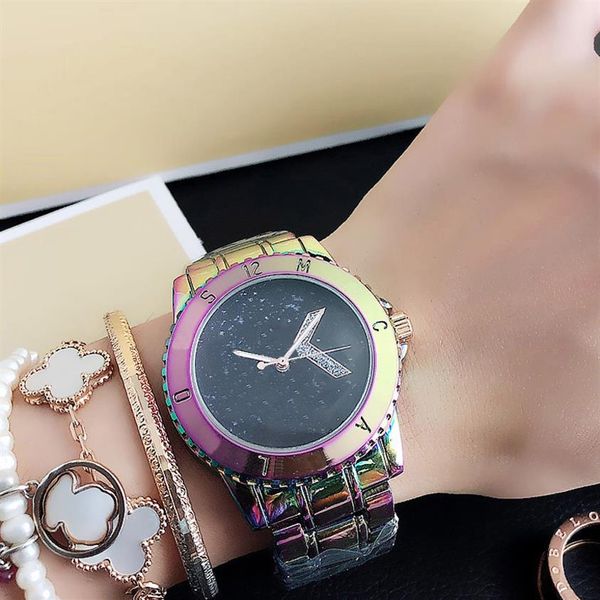 Brand Quartz Wrist Watch For Women Girl Big Letters Crystal Metal Steel Band Watches M105 2324