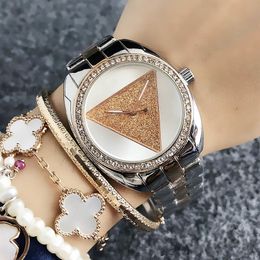 Reloj de pulsera de cuarzo de marca para mujer y niña, relojes Triangulares con esfera de cristal y banda de acero y metal, GS21273s