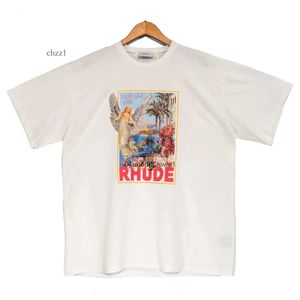Brand Rhude T Shirt Designer Shirt Men Shorts Print Wit Black S M L XL Street Cotton Fashion Youth Heren T -shirts T -shirt 255