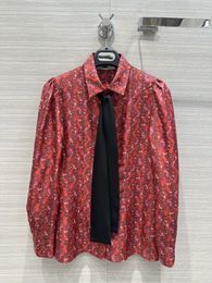 Camisas del mismo estilo de marca 2024 Nueva primavera verano Cuello de solapa Mangas largas Moda Blusas de lujo para mujer Tops de diseñador 0112-11