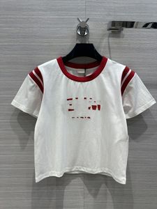 Merk Dezelfde Stijl Vrouwen T-shirt 2024 Nieuwe Lente Zomer O Hals Korte Mouw Mode Milan Runway T-shirt Designer Tops 0221-3