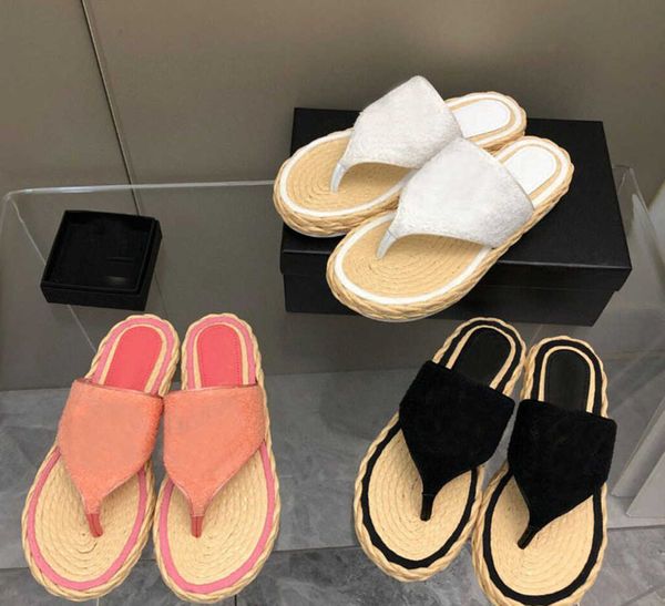 Sandalias de marca 2023, novedad de verano, chanclas hechas a mano de tela de toalla, zapatillas planas, zapatos de pescadores y mujeres