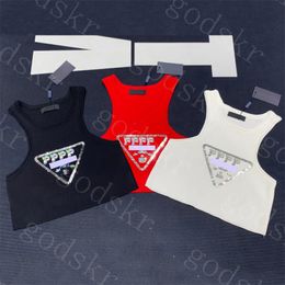 Marque Sequin Tanks Womens T Shirt Sexy Cropped Tops Pour Femmes D'été Tricoté Débardeur