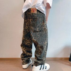Marque Sharkair Mens Jeans Designer Leopard Baggy Stussiness Pantalons Hommes Y2k Vêtements Rétro High Street Sports Leopard Print Casual Plus US 4309