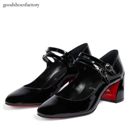 Chaussures de marque Paris femmes sandales escarpins chaussure talons hauts Miss 55mm escarpin en cuir verni Mary Jane Double sangle talon bloc 2024