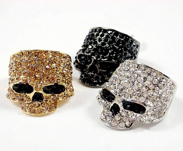 Anillos de calavera de marca para hombres Rock Punk Unisex cristal negro Color oro anillo de motorista joyería de calavera de moda masculina Whole6751921