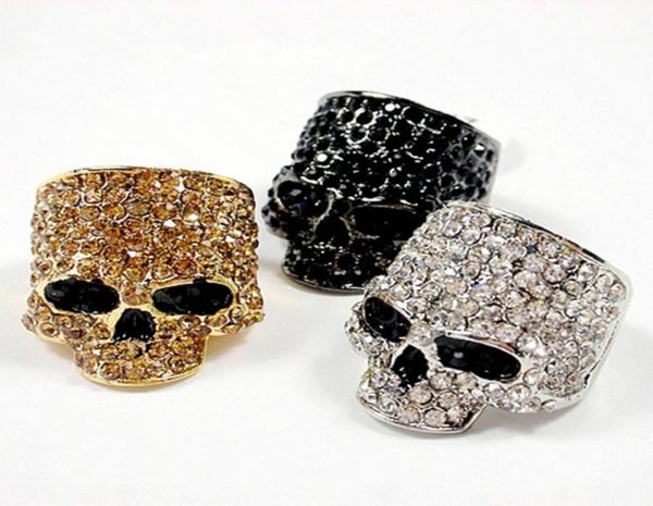Brand Skull Rings for Men Rock Punk Unisex Crystal Blackgold Color Biker Ann Ring Masculan Fashion Jewelry Whole5785738