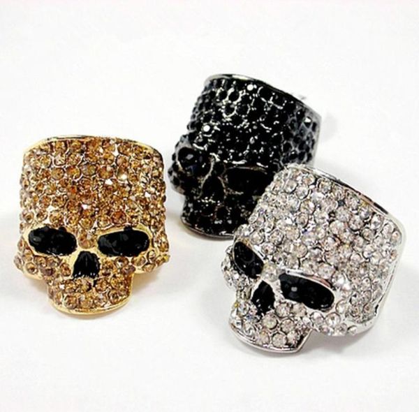 Brand Skull Rings for Men Rock Punk Unisex Crystal Blackgold Color Biker Ann Ring Masculan Fashion Jewelry Whole4961459