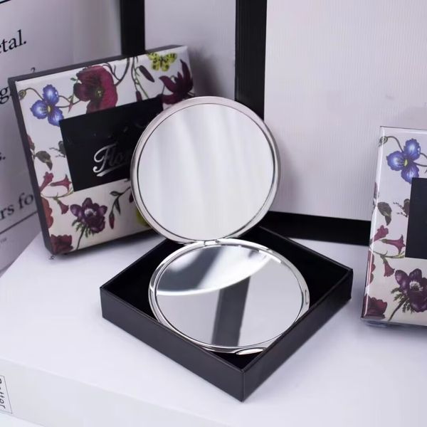 Miroir de maquillage Floral argenté de marque, Compact, en acier inoxydable, miroir de poche en métal, 2 faces, miroir pliable Portable pour femmes, cadeau