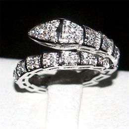 Anello serpente di marca Moda oro bianco 10KT riempito con montatura a pavé Anelli con diamanti pieni cz Fascia per gioielli da sposa per donna Taglia 5-10296o