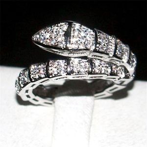 Brand Snake Ring Fashion 10kt White Gold Pave Forme Full Diamond CZ Anneaux de mariage Bande de bijoux de mariée pour femmes Taille 5-10235V