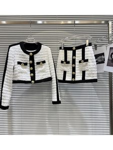 merk Zuid-Korea Tweedelige jurk HIGH STREET Est Luxe pakset Dames Zwart Wit Contrasterend Designer Tweed Kort jasje Rokset 3275