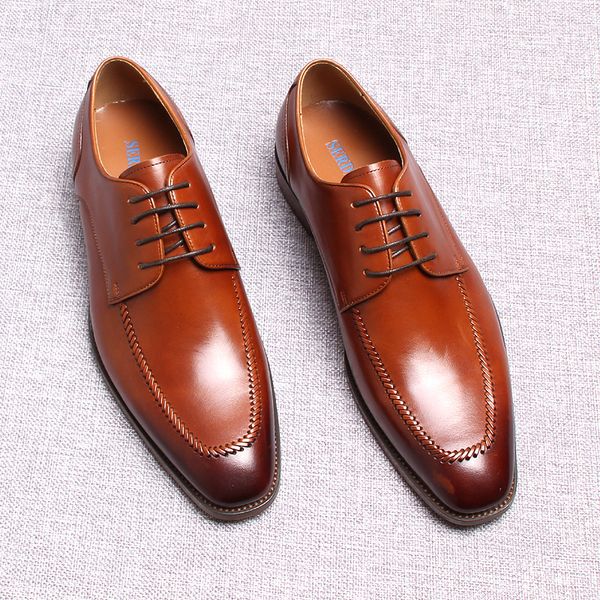 Marque bout carré oxfords hommes chaussures en cuir véritable italien affaires classique formel hommes chaussures habillées pour hommes nouveau Design chaussures
