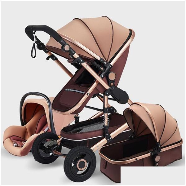 Poussettes de marque # Poussette bébé 3 en 1 véritable chariot portable pliable landau cadre en aluminium livraison directe enfants poussettes de maternité Dhr1l vendre comme des petits pains chauds Designer