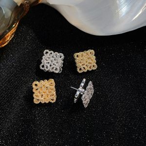 Merkstuddiamanten oorrang holle vierkante oorbellen verguld met 18k gouden luxe oorbellen ontwerper voor vrouwen bruiloft sieraden chirstmas cadeau -3