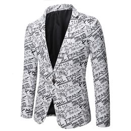 Merk Jasje Mode Brief Print Casual Slim Fit Blazers Homme 3D Bloemen Jas Herfst Man Zakelijk Sociale Jurk Blazer jas 240309
