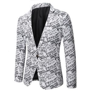 Marque costume veste mode lettre imprimer décontracté Slim Fit Blazers Homme 3D manteau fleuri automne Homme affaires robe sociale Blazer manteau 240309