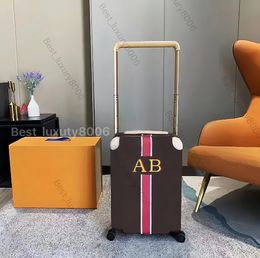 merkkoffer gepersonaliseerde, aanpasbare initiële streeppatroon Klassieke bagage Mode unisex Trunk Rod Box Spinner Universele wielduffel met doos