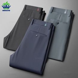 Marque été haute Stretch costume d'affaires pantalon hommes mince couleur unie droit décontracté formel bureau pantalon mâle grande taille 35 40 240321