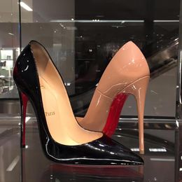 Diseñador Mujeres zapatos de tacón alto de alto fondo Rojo 8 cm 10 cm 12 cm Tacones delgados Bombas de cuero de patente desnuda negra con bolsa de polvo 34-44