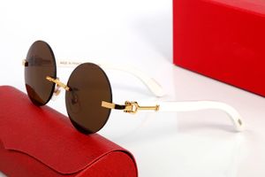 Merk Zonnebril Designer Zonnebril voor Dames Mode Retro Ronde Buffalo Hoorn Zonnebril Frameloze Vrouwelijke Verloop Zonnebril Mannen Vintage Luxe Brillen