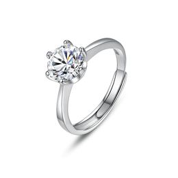 Europese Klassieke Six Claw Moissanite S925 Zilveren Ringen Sieraden Modemerk Noble Dames Super Sprankelende Open Ring voor Dames Bruiloft Feest Valentijnsdag Lahja SPC