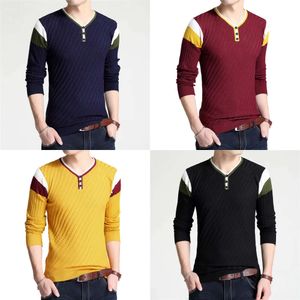 Brand-Sweater Browon Autumn Men's Button V-collier Slim Elastic Pulls Pullover Men Tricoted 201022