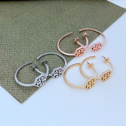 Marca T Letras Pendientes de diseñador para mujeres Diseño simple de gran círculo 18K Gold Crystal Diamond Earings Gemetry Números Brincos Anillos de orejas