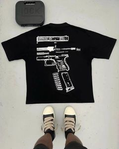 Brand T-Shirts Y2K Shirt Designer Harajuku Hip Hop In We Trust Print Graphic Round Cotton Coton Surdimensionné Bomber Gun Tshirt Gothic Short 6172