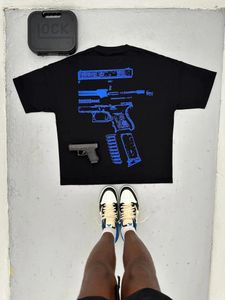 Marque T-shirts Y2K Chemise Designer Harajuku Hip Hop In We Trust Graphique Imprimé Col Rond Coton Surdimensionné Bomber Gun Tshirt Gothique Manches Courtes Hauts 9929
