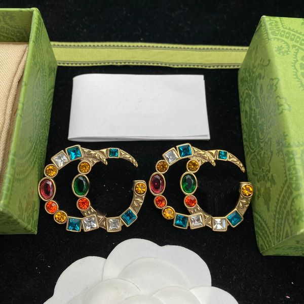 Marque de boucles d'oreilles vintage bijoux de créateurs G Boucles d'oreilles de goujon en diamant colorées pour les boucles d'oreilles de créateurs pour femmes