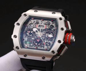 Merk Watch 43 mm Automatische beweging Titanium Carbon 904L roestvrij staal mineraal gehard glas 1103 Silver Case Men039S7964494