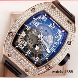 Reloj de marca Grestest Relojes de pulsera RM Reloj de pulsera Serie Rm010 Rm010 Reloj cronógrafo de pulsera con diamantes traseros de oro rosa