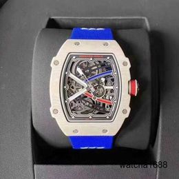 Reloj de marca Grestest Relojes de pulsera RM Reloj de pulsera Rm67-02 Caja de fibra de carbono Tpt azul blanco RM6702