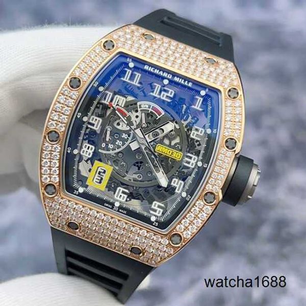 Reloj de marca Grestest Relojes de pulsera RM Reloj de pulsera Rm030 Diamante original Material de oro rosa de 18 k Calendario de diseño calado