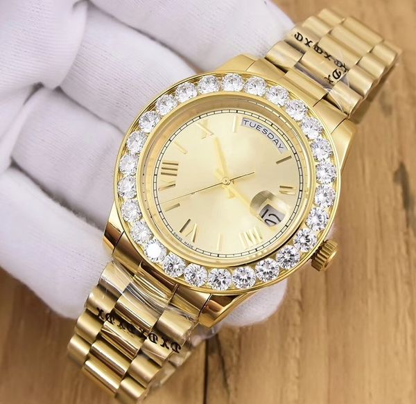 Topselling Watch Président Day-Date 41mm 18038 Big Diamond Tezel 18k Jaune Gold Mens Casual Watch Automatic Mechanical Men's Wrist Wrists