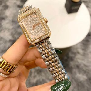 Montre de marque femmes fille cristal Rectangle Style métal acier bande Quartz bonne qualité montres-bracelets CH44291d