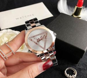 Marque Watch Women Girl Crystal Triangle Style Metal Steel Band Quartz Quartz Wrist Watches GS 376877393